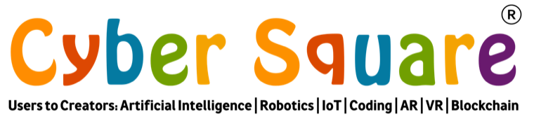 Cyber Square logo. Users to Creators: Artificial Intelligence, Robotics, IoT, Coding, AR, VR, Blockchain